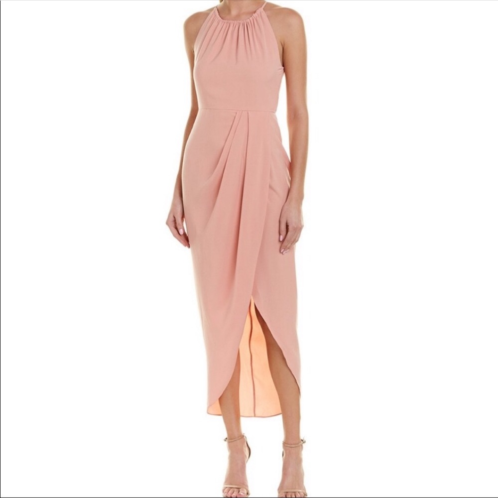 Shona Joy Draped Halter Tulip Gown Dusty Pink